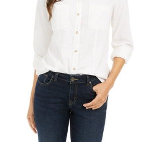 Charter Club Women's Button Down Cotton Corduroy Shirt White Size PSM