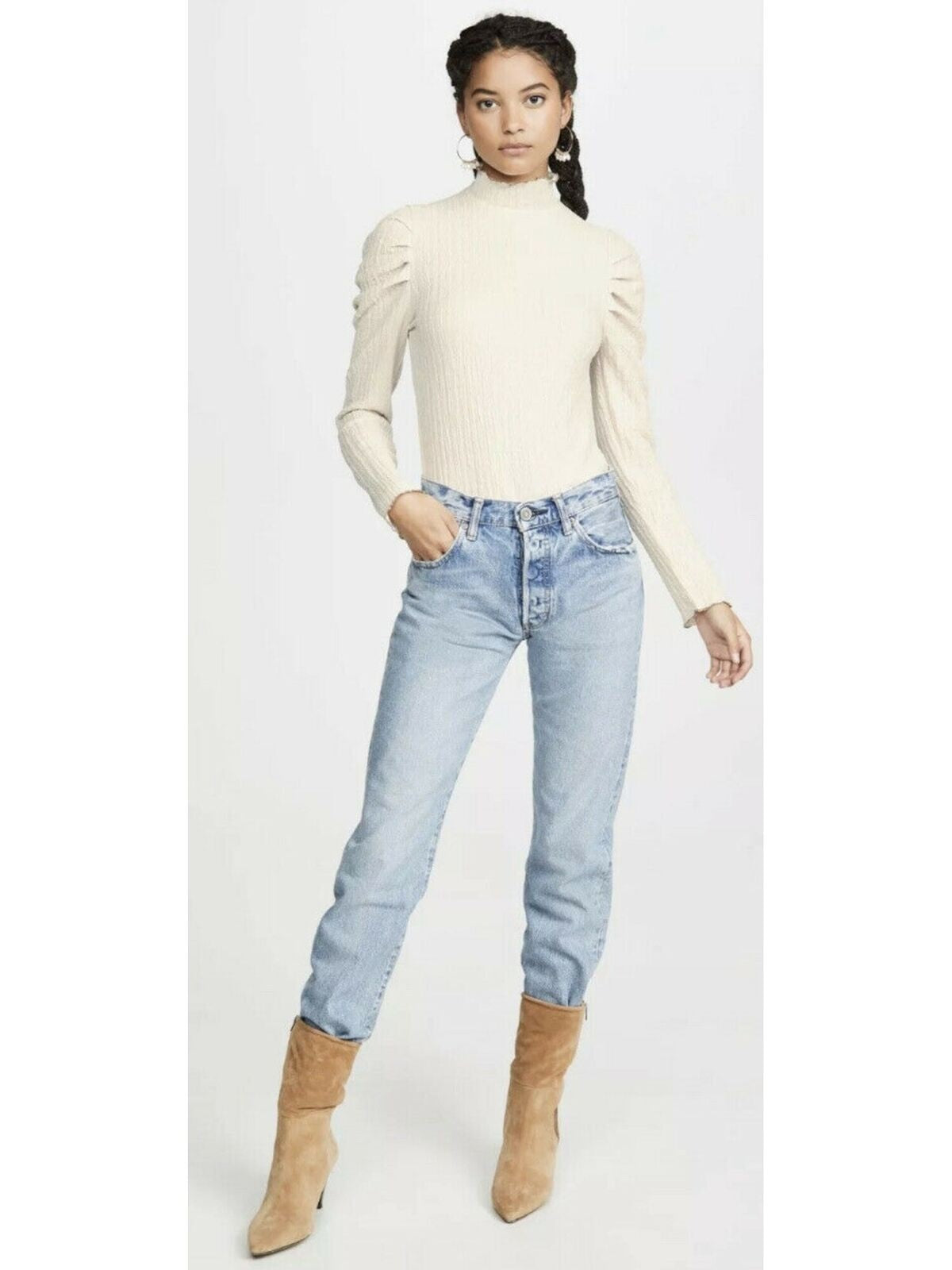 Free People Women's Pouf Mock Top Ivory Size Large