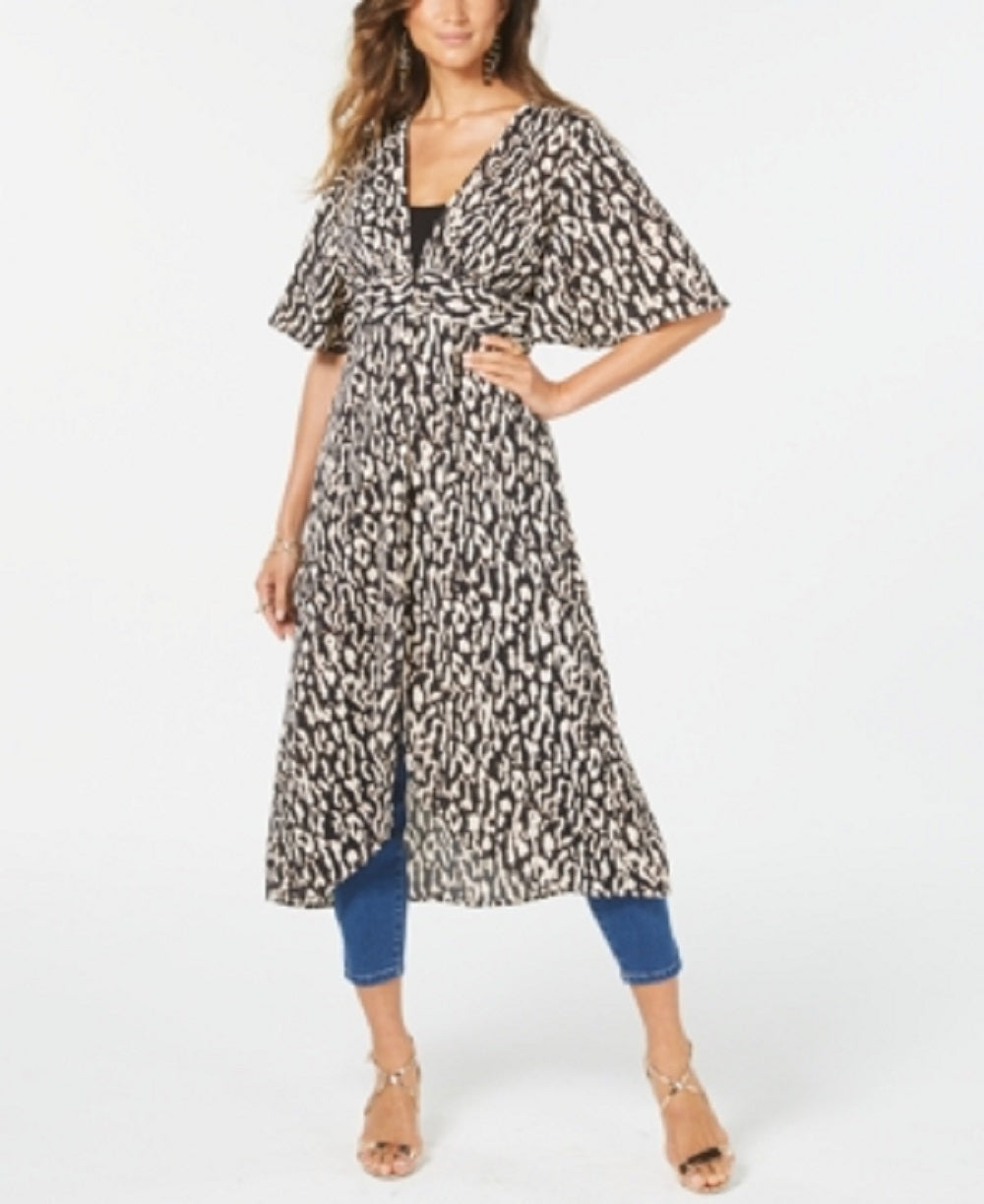 Thalia Sodi Women's Animal Print Duster Brown Size Medium