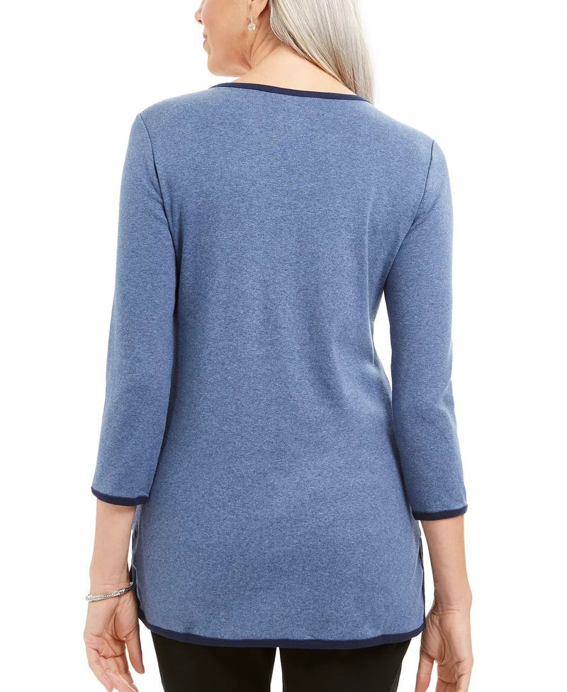 Karen Scott Women's Cotton Tipped Tunic Blue Size X-Small
