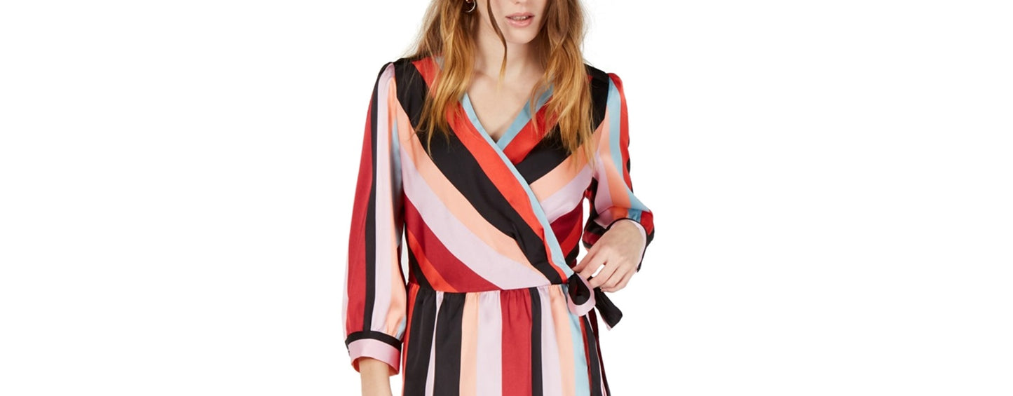 Bar III Women's Striped Wrap Dress Style Multi Stripes Size Large