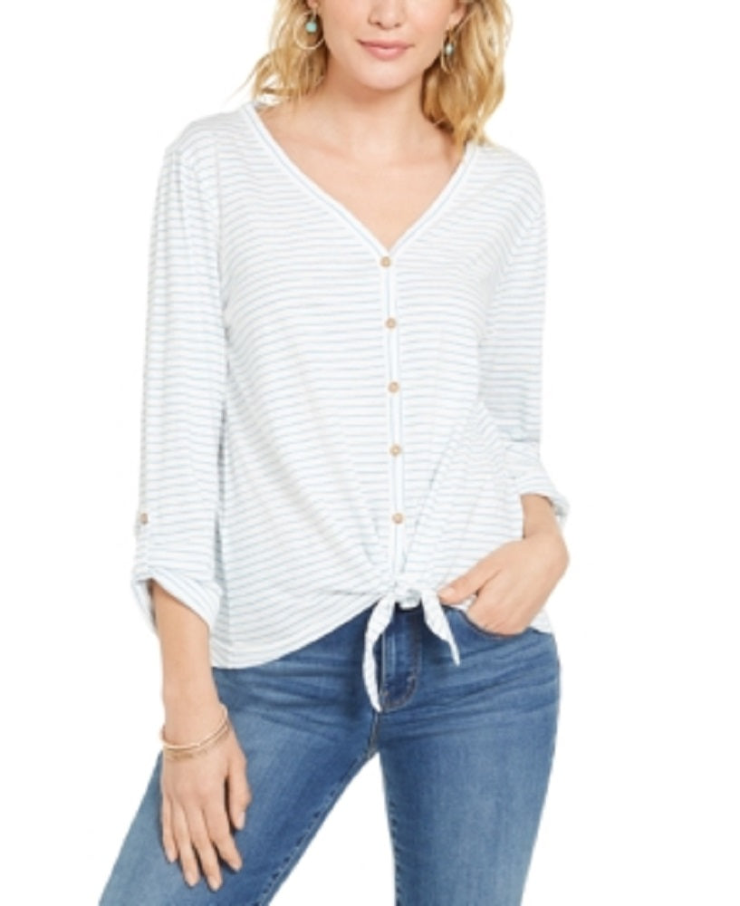 Style & Co. Women's Striped Tie Front Top White Size XX-Large