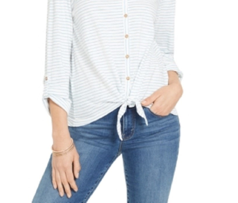 Style & Co. Women's Striped Tie Front Top White Size XX-Large