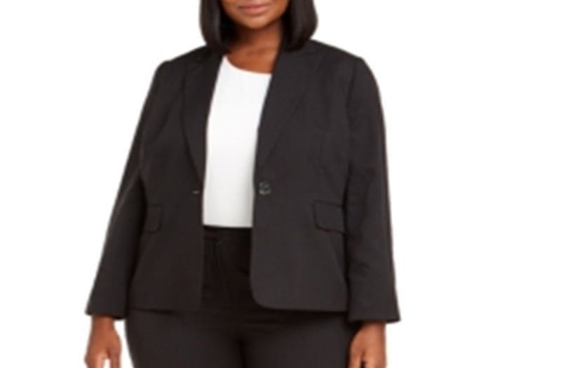 Le Suit Women's Plus Pinstriped Single Button Suit Black Size 20W