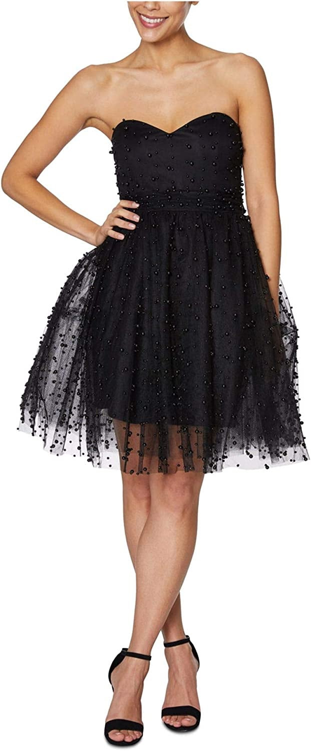 Betsey Johnson Women's Dress a Line Pearl Party Beaded Black Size 12