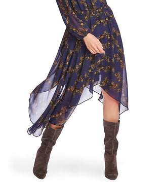 1.STATE Women's Printed Handkerchief MIDI Dress Blue Size Medium