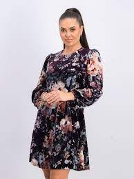 Calvin Klein Women's Printed Velvet Puff Sleeve Dress Purple Floral Size 16