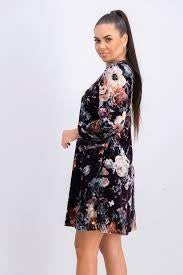 Calvin Klein Women's Printed Velvet Puff Sleeve Dress Purple Floral Size 16