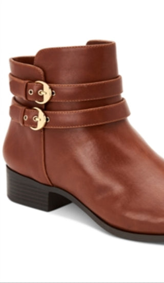 Charter Club Women's Jaimee Microsuede Strapped Booties Brown  Size 8 M
