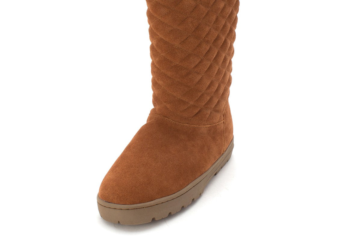 Style & Co Women's Quilted Fur Trim Cushioned Nickyy Round Toe Leather Snow Boots Brown Size 6 M