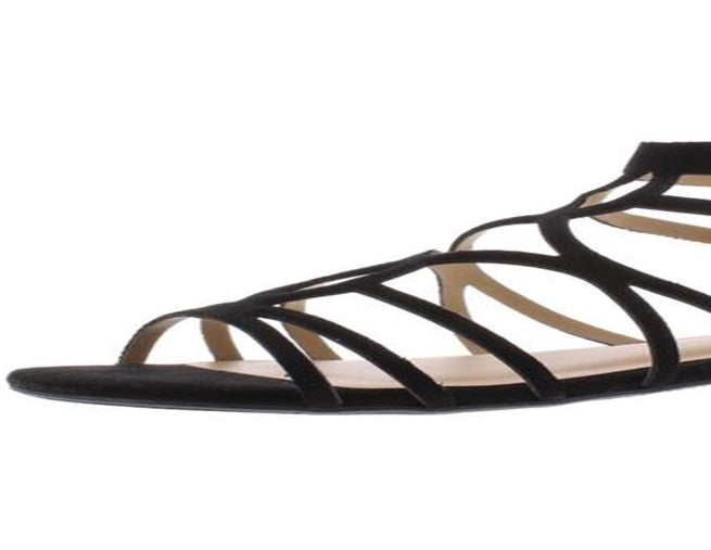 Material Girl Women's Sira Faux Suede Strappy Flat Sandals Black Size 11