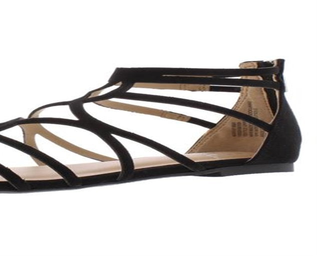Material Girl Women's Sira Faux Suede Strappy Flat Sandals Black Size 11