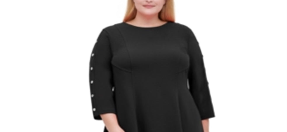 Tommy Hilfiger Women's Long Sleeve Knee Length Fit Flare Dress Black Size 14W