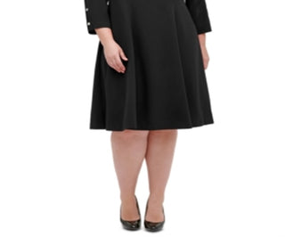 Tommy Hilfiger Women's Long Sleeve Knee Length Fit Flare Dress Black Size 14W