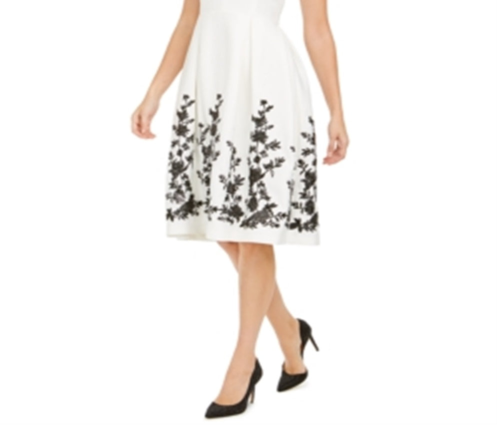 Donna Rico Women's Floral Hem a Line Dress White Size 4