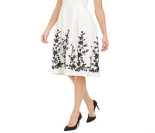 Donna Rico Women's Floral Hem a Line Dress White Size 4