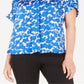 Alfani Women's Printed Short-Sleeve Blouse Blue Size XL