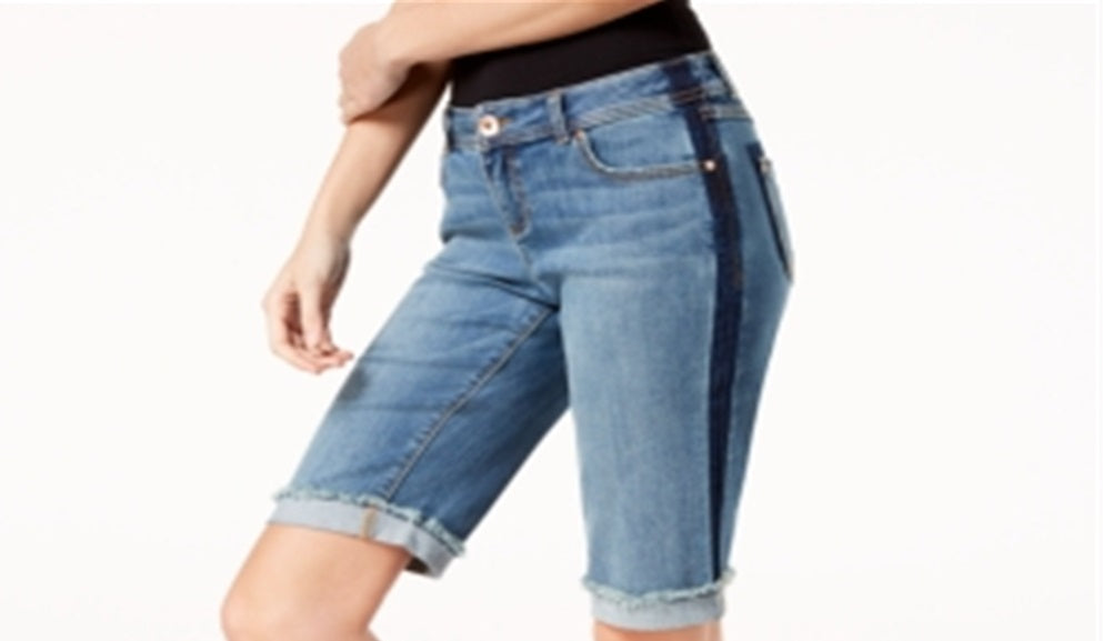 INC International Concepts Women's Contrast Trim Cuffed Denim Shorts Blue Size 4 Petite
