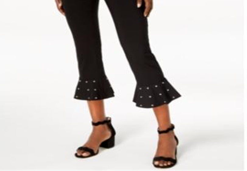 INC International Concepts Women's Studded Ruffle Hem Pants Black Size 0 Petite