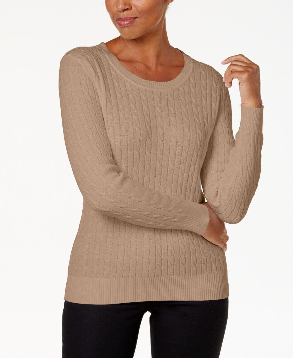 Karen Scott Women's Cable Knit Crewneck Sweater Brown Size Small