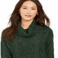 Charter Club Women's Cowl Neck Cable Knit Glitter Sweater Green Size X-Small