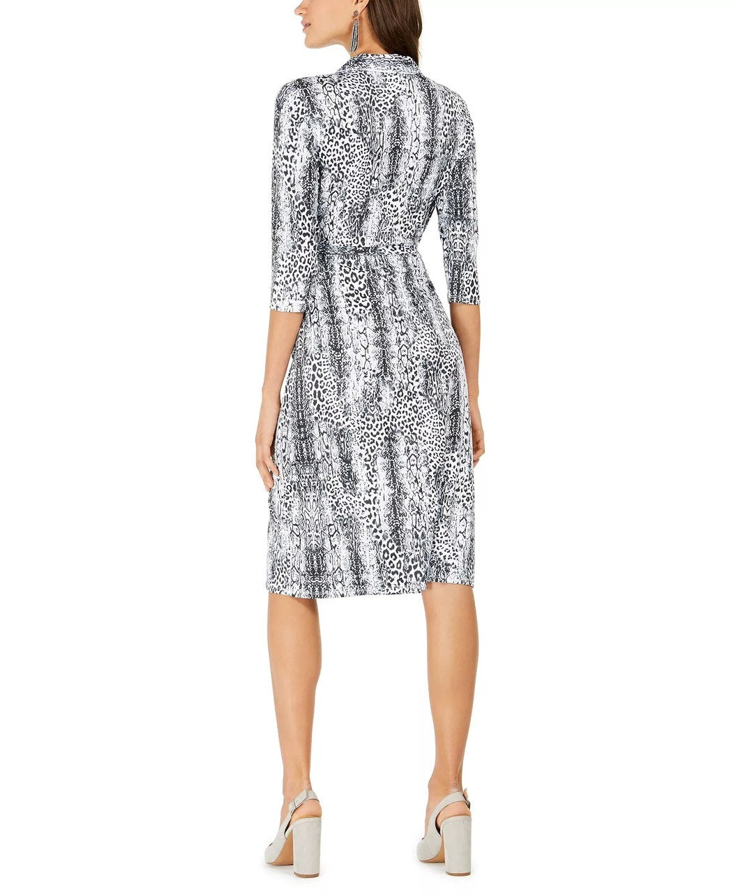 NY Collection Women's Animal Print Wrap Shirtdress White Combo Size Petite XL