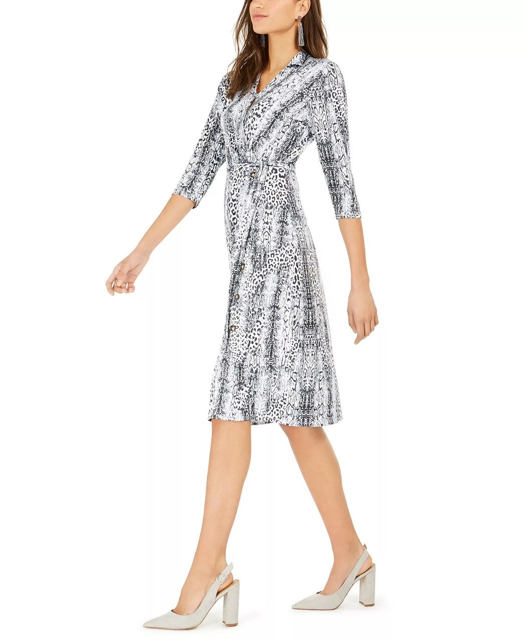 NY Collection Women's Animal Print Wrap Shirtdress White Combo Size Petite XL