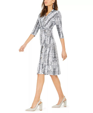 NY Collection Women's Animal Print Wrap Shirtdress White Combo Size Petite XL