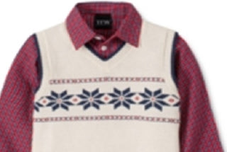 TFW Toddler Boy's 3 Pc Snowflake Vest Check Shirt & Pants Set Sweater White Size 4T