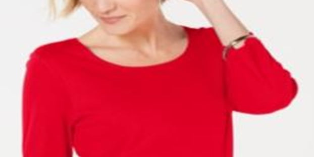 Karen Scott Women's Cotton 3/4-Sleeve Top Red Size Small