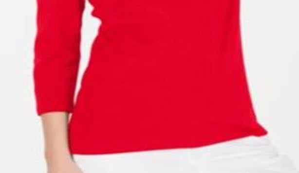 Karen Scott Women's Cotton 3/4-Sleeve Top Red Size Small