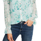 CeCe Women's Breezy Bouquet Clip Dot Long Sleeve Blouse Aqua Size Medium