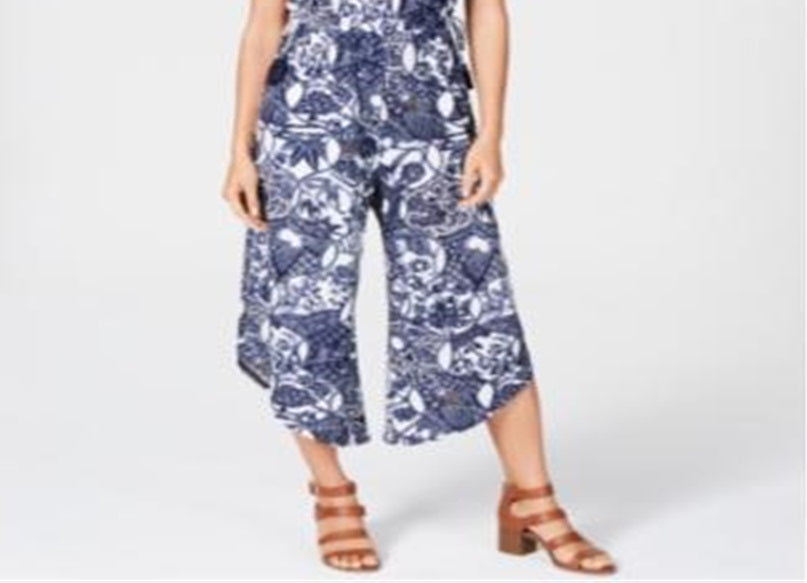 Style & CoWomen's Printed Drawstring Waist Jumpsuit Blue Size Small