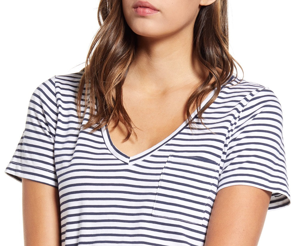 Lucky Brand Women's Stripe Cotton Pocket Tee Blue Size Medium