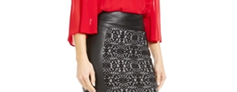 Thalia Sodi Women's Faux Leather Panel Pencil Skirt Black Size X-Large