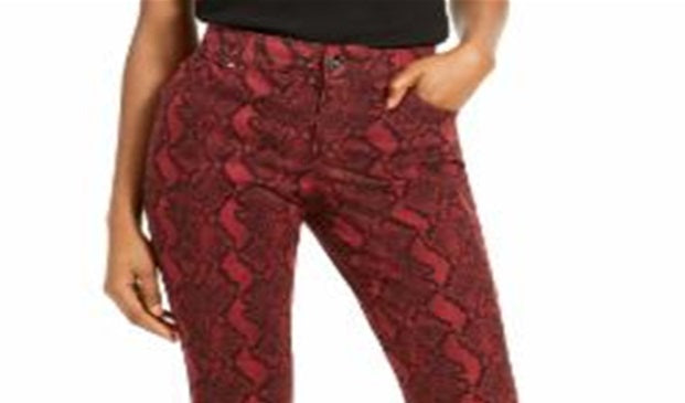 INC International Concepts Women's Essential Snake Print Skinny Jean Red  Size 2