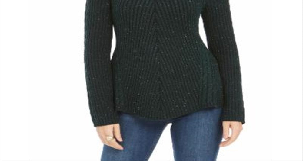 Style & CoWomen's Scalloped Hem Ribbed Knit Sweater Green Size XX-Large