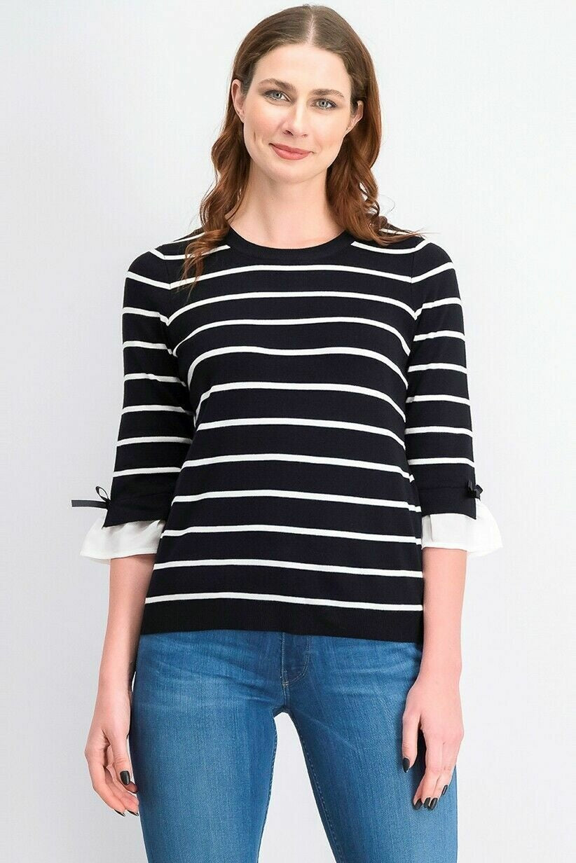 Maison Jules Women's Striped 3/4 Sleeve Shirt White/Black Size XX-Large