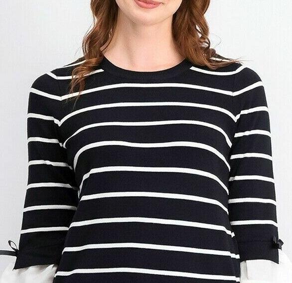 Maison Jules Women's Striped 3/4 Sleeve Shirt White/Black Size XX-Large