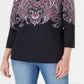 Karen Scott Women's Printed 3/4 Sleeve Crew Neck Blouse Black SizeX-Small
