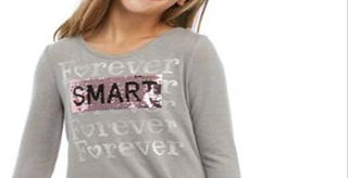 Beautees Big Girl's Forever Smart & Kind Flip Sequin Top Gray Size Medium