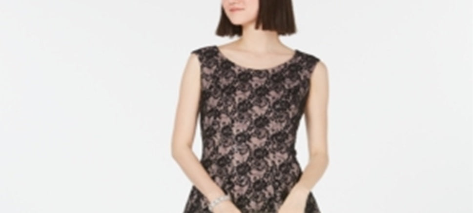 INC International Concepts Women's Sequined Lace Fit & Flare Dress Black Size 12
