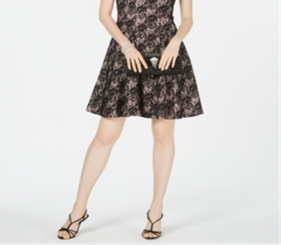 INC International Concepts Women's Sequined Lace Fit & Flare Dress Black Size 12