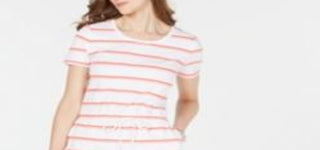 Charter Club Women's Striped Drawstring Dress White Combo Size Small