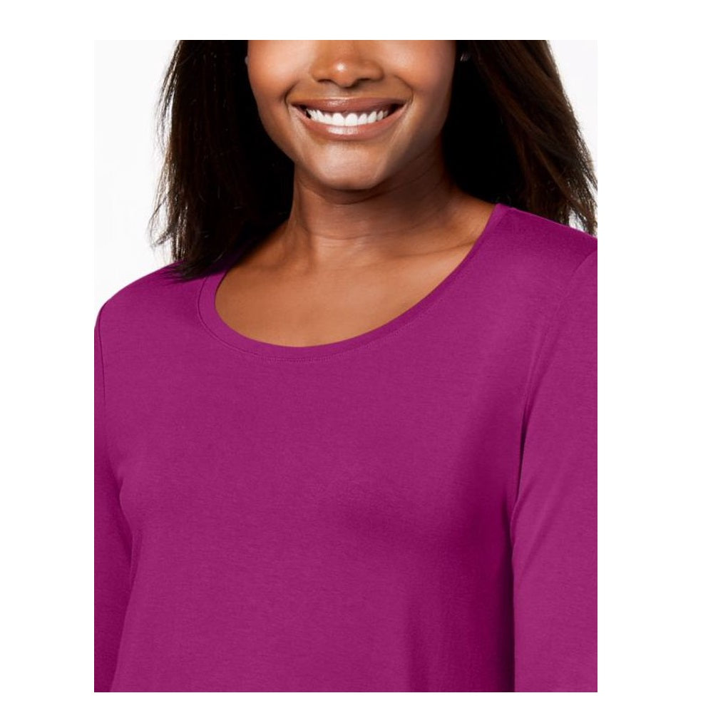 JM Collection Women's Three Quarter Sleeve Top Purple Size Petite L