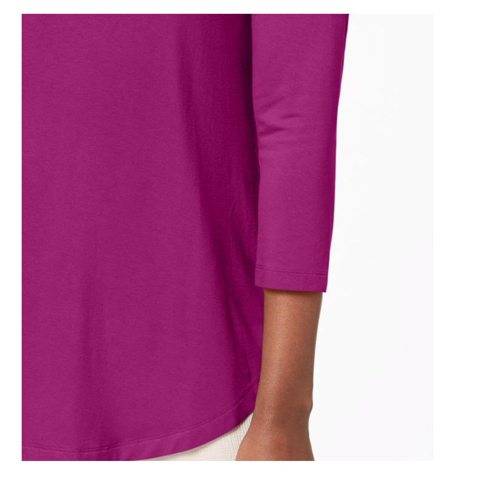JM Collection Women's Three Quarter Sleeve Top Purple Size Petite L