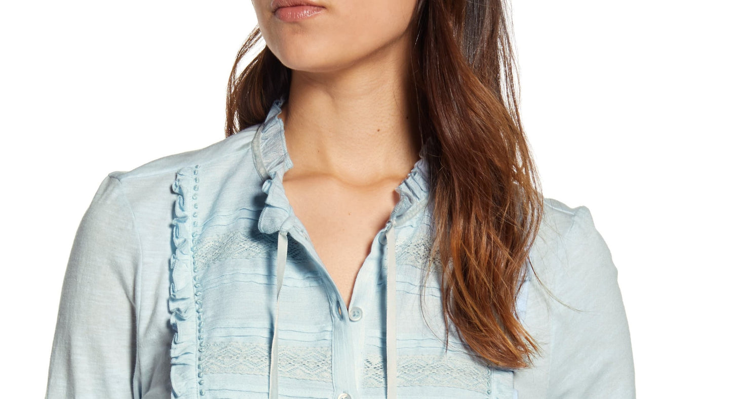 Lucky Brand Women's Cotton Tuxedo Top Blue Size Medium