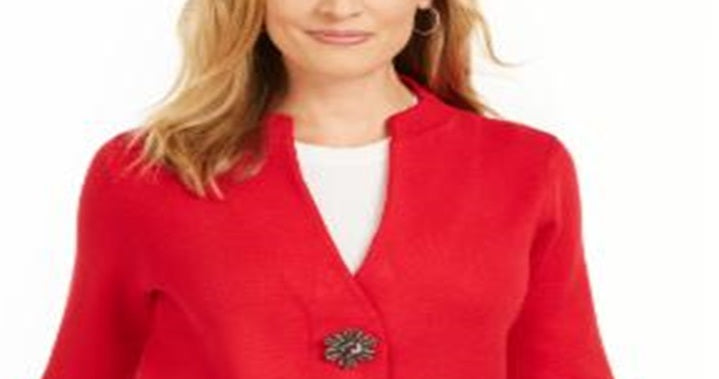 JM Collection Women's Holiday Party Brooch Cardigan Red Size Medium