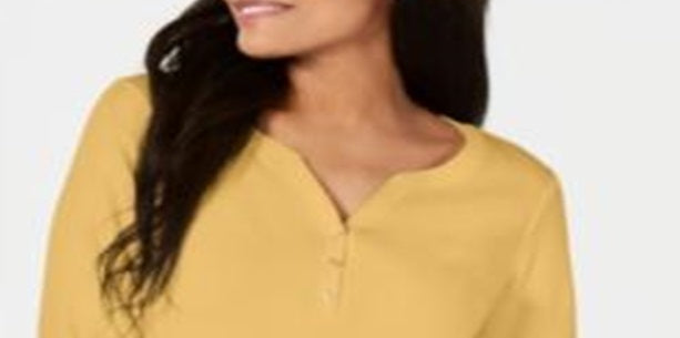 Karen Scott Women's Cotton Henley Top Brown Size XX-Large