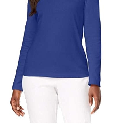 Karen Scott Women's Cotton Scoop Neck Top Blue Size PSM